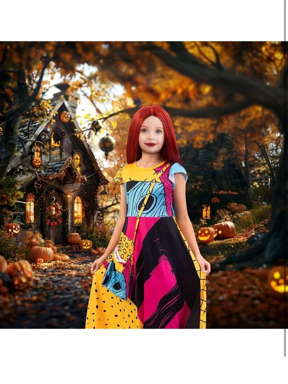 Girls Sally Costume From Nightmare Before Christmas, Includes Red Wig Size Small